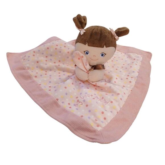 GARANIMALS My Best Friend Security Blanket Lovey Plush Pink Brown Dots Pigtails - Picture 1 of 8